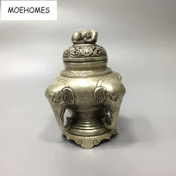 MOEHOMES Kinijos budistų vadovas senas sidabro, vario Talismanas Dramblys statulos smilkalų degiklis apdaila metalo rankdarbiai