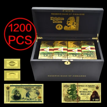 1200pcs/box Renkant Dovanas Vienas Myrillion Zimbabvės Dolerių Aukso Banknotų Afrikos Popieriniai Pinigai su Medinėje Dėžutėje Dailė ir Amatai