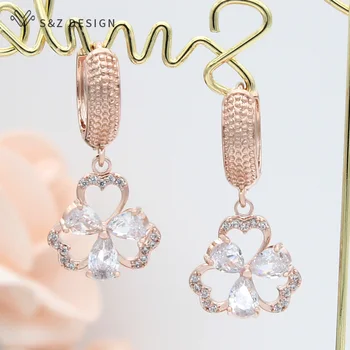 S&Z kurti Naujų Mados Elegantiškas Mielas Gėlių Kubinis Cirkonis Tabaluoti Auskarai Moterims Mergina Vestuves Puikus Fine Jewelry