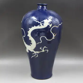 Mėlyna Balta Raižyti Debesis Dragon Meiping Rankų Antikvariniai-imitacija, Antikvariniai Porceliano Kolekcija rasta Juanių Dinastijos