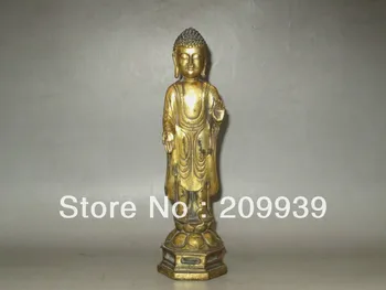 bir 00939 Kinijos ir Tibeto Paauksuota Bronza Shakyamuni Budos Statula, Skulptūra, Drožyba