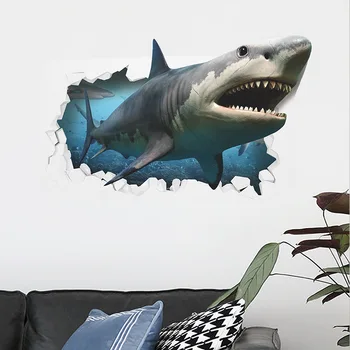 3D Sienų Lipduko Animacinių filmų Dugno Žiaurus Shark Boy Kambarys, Veranda, Sienų Apdaila, Vaikų Kambarys Muurstickers adesivo Muraux Enfant