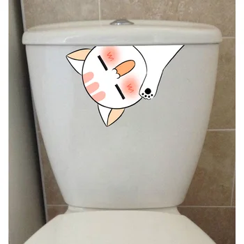YOJA 13.7*21CM Pink Cartoon Peeping Katės Vonios kambarys Dekoro Decal Tualetas Lipdukas T1-0012