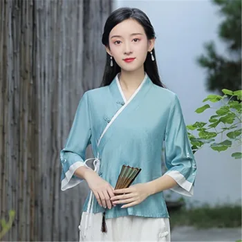 2023 Kinų tradicinė kailio rytų vientisa spalva vintage hanfu viršūnes nacionalinės rytietišką tango kostiumas kinijos retro viršuje, a437