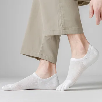 Penkių-pirštuotos kojinės vyriškos vasaros plonas, nematomas kojinės akies grynos medvilnės valtis kojinės silikono neslidus kojų-skaldymo kojinės