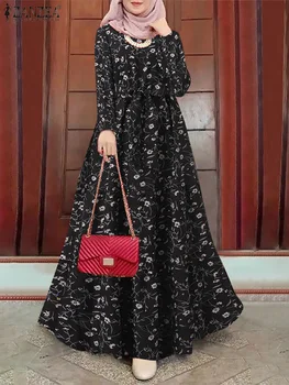 ZANZEA Musulmonų Abaja Hijab Suknelė Moterims Pavasario Derliaus Gėlių Spausdinti Negabaritinių Suknelės Turkijos Islamo Drabužių Sundress Skraiste