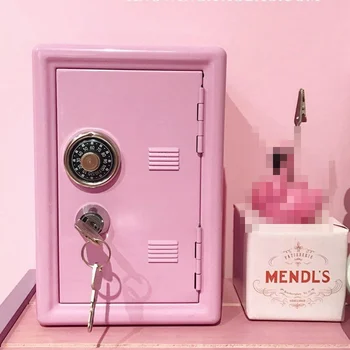 Kawaii seifas Dekoratyvinis Taupymo Dėžutė Piggy Bank Metalo Geležies Mini Bendrabutyje Saugojimo Rožinė INS Spintos, Pinigų Dėžutės