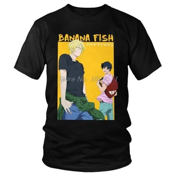 Bananų Derlius Žuvų Marškinėliai Vyrams trumpomis Rankovėmis Medvilnės marškinėliai Pelenų Lynx Eiji Okumura Otaku Anime, Manga Tee Viršūnes Streetwear Marškinėlius