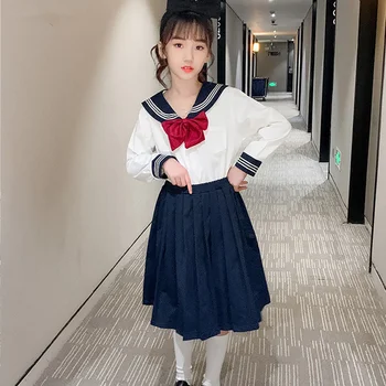 Karinio jūrų laivyno jūreivis anime sijonas Japonijos mokyklinę uniformą mados korėjos stiliaus mielas vaikas balta cosplay baigimo Japonijos marškiniai, kostiumas