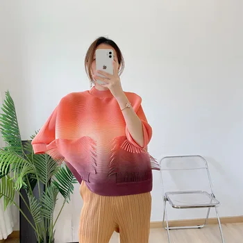 Miyake Dizaineris Moterų Plisuotos Fashion Fringe Viršuje Megztinis Marškinėliai Derliaus Honkongo Prarasti Nuolydis