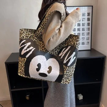 Mados Žiemos New Mickey Mouse Leopardas Spausdinti Moterų Maišas Vakarų Stiliaus All-Atitikimo Peties Crossbody Moterų Maišas