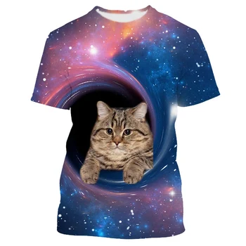 Jumeast Žvaigždėtas Dangus Katė Grafinis T Marškinėliai Vyrams 3D Atspausdintas Atsitiktinis Palaidų Plius Dydis Gyvūnų Jaunimo T-shirts Kawaii Drabužius T-shirty