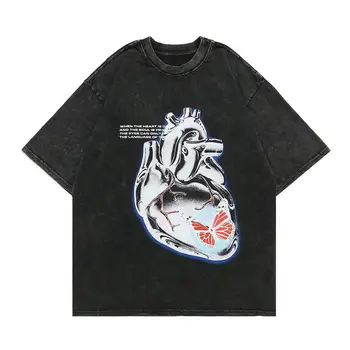 Plakančios Širdies Vintage Plauti Marškinėlius Vyrų Negabaritinių Unisex Trumpas Rankovės Vatos Pagaliukai Harajuku Streetwear