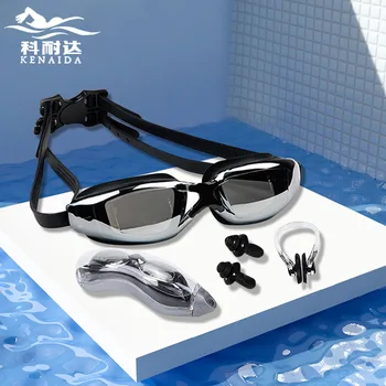 Silikono trumparegystė akiniai didelis rėmas atsparus vandeniui ir anti-rūko galvanizavimo akiniai pritaikyti vietoje