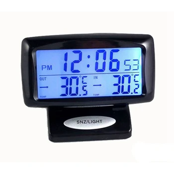 Nešiojamų 2 in 1 Automobilis, Auto Termometras, Laikrodis, LCD Ekrano Indikatorius Patalpų Lauko Termometras su Lempos Funkcija