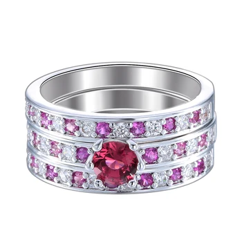 Naujų produktų didmeninės nutiesti nustatymas raudonas cirkonis rpmantic žiedų rinkinys vestuves sidabro Padengtą juostų papuošalai moterims