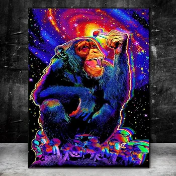 Abstrakti Beždžionė Grybų Spalvingas Plakatas Nuotraukas Kambarį Namų Dekoro Psichodelinio Gyvūnų Drobės Tapybos Sienos Meno Cuadros