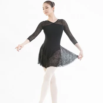 Baleto Šokių Leotard Suaugusiųjų Baleto Sijonas Long Sleeve Lace Baleto Leotard Baleto Suknelė-Ballerina Dancewear Kostiumas Gimnastika Kostiumas