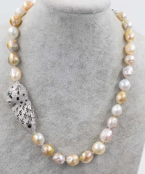gėlavandenių perlų atgimsta keshi karoliai spalvotų baroqueleopard užsegimas 19inch pakabukas pobūdžio didmeninė karoliukai FPPJ mados dovana