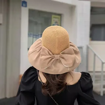 Juoda klijai lankas skėtį nuo saulės skrybėlę moterys, su dideliu kraštų tuščiavidurių žvejys skrybėlę