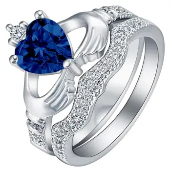 Prabanga Royal Blue, Cirkonio Akmuo, sidabro sidabrą, Žiedus, Nustatyti Moterų Dalyvavimas Valentino Dovana Karūna širdies kristalų Fine Jewelry