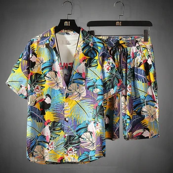 Vyrai Nustatyti Havajų Marškinėliai trumpomis Rankovėmis ir Šortai Vasarą-Atsitiktinis Gėlių Marškinėliai Paplūdimys Dviejų dalių Kostiumas 2021 Naujas Mados Vyrų Rinkiniai, S-5XL