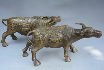 Kolekcionavimas Čing Dinastija žalvario karvė statula ,pora,Nemokamas Pristatymas