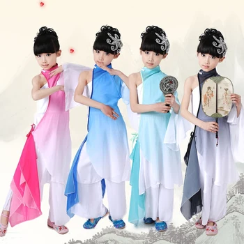 Naujas Mergaičių Kinų Atlikti Būgno Kostiumai Gradiento Spalvos Vaikų Ventiliatorius Yangko Klasikinio Šokio Kostiumai Etapo Rezultatus Drabužiai