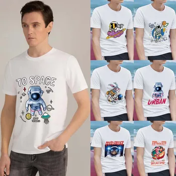 Harajuku Visas rungtynes, vyriški T-shirt Karšto pardavimo Animacinių filmų Astronautas Modelio Spausdinimo Serijos Mados Klasika O-kaklo Vyrams Marškinėliai T-shirt