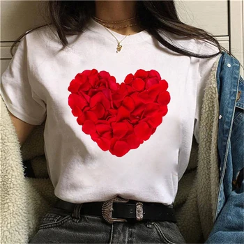 2021 širdies atspausdintas T-shirt Moterų Ponios Grafinis Moterų Tee Marškinėliai Vasaros trumpomis Rankovėmis Viršuje T-shirt