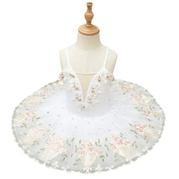 Nauja vaikų profesionalių baleto suknelė Tutu Šifono gulbių ežeras baleto tutu suknelė balta gėlė baleto tutu sijonas