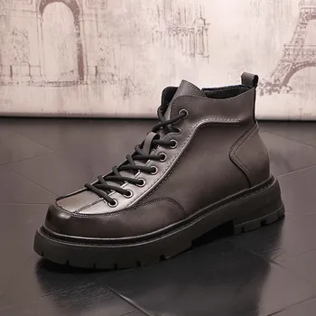 Britų Dizaineris Mens Pilka Batai Mada, Suapvalinti Tne Nėrinių Tendencijos Laisvalaikio Platforma Zapatos Vyrų Street Botas ERRFC