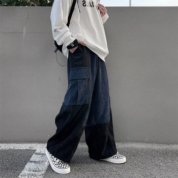 Elastinga Juosmens Multi-kišenės Mens Krovinių Kelnės Streetwear Juoda Negabaritinių Hip-Hop pločio kojų kelnės Kelnės 42628