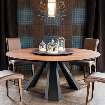 Medžio masyvo apskritojo stalo restoranas geležies meno RETRO paprasta Šiaurės apskritojo stalo didelis, apvalus valgomojo stalas, kėdės troba B & B ro
